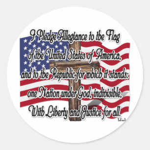 Pledge of Allegiance with US Flag and Cross Classic Round Sticker
