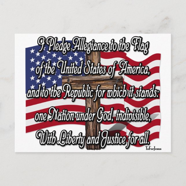 Pledge of Allegiance with US Flag and Cross Postcard (Front)