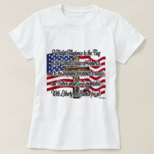 Pledge of Allegiance with US Flag and Cross T-Shirt