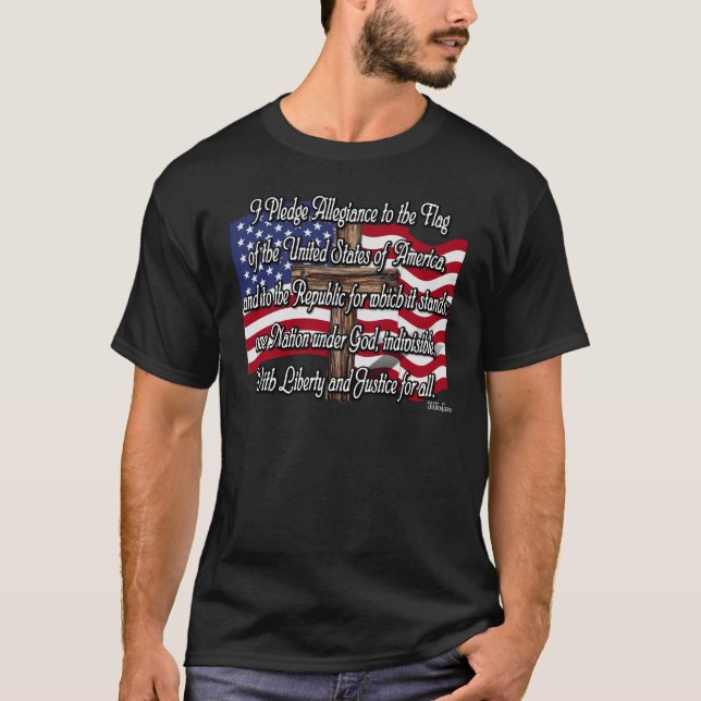 Pledge of Allegiance with US Flag and Cross T-Shirt (Front)