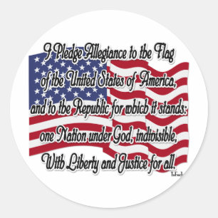 Pledge of Allegiance with US Flag Classic Round Sticker