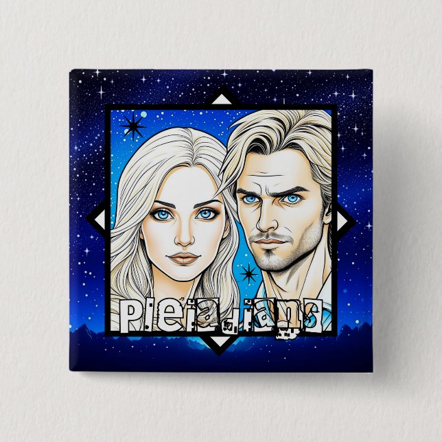 Pleiadians Extra Terrestrials Race with Stars 15 Cm Square Badge (Front)