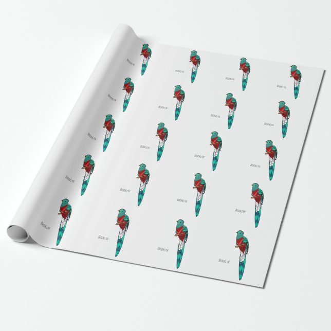 plendent quetzal bird cartoon illustration wrapping paper (Unrolled)