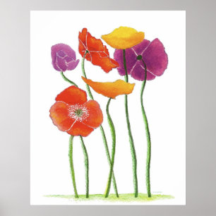 Plentiful Poppies watercolor painting Poster
