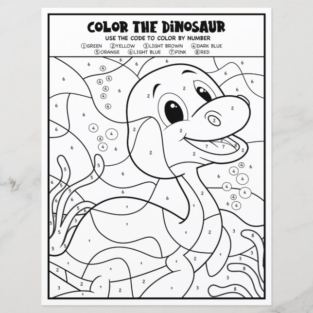 Plesiosaurus Dinosaur Colouring Page By Number (Front)