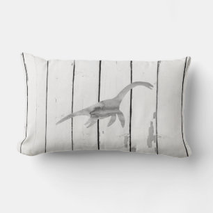 Plesiosaurus Dinosaur Shiplap Rustic Lumbar Pillow