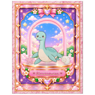 Plesiosaurus Prehistoric, Kawaii Art Postcard