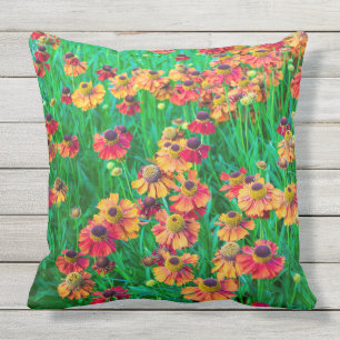 Plethora of Red and Orange Heleniums Cushion