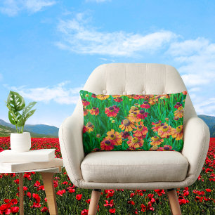 Plethora of Red and Orange Heleniums Lumbar Cushion