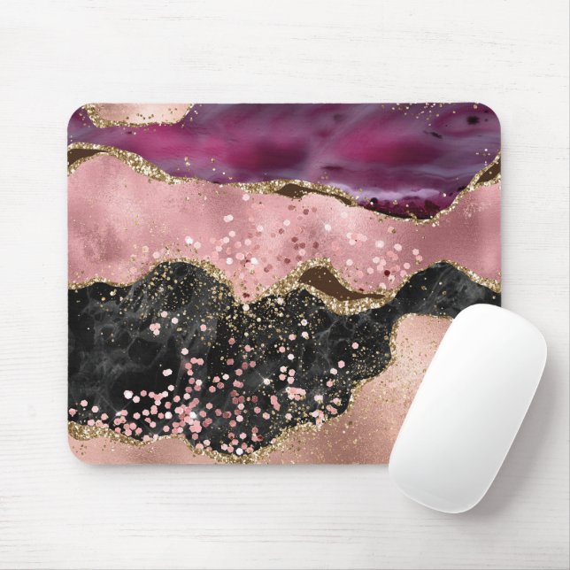 Plink Black Gold Glitter Marbled Agate Mouse Pad (With Mouse)