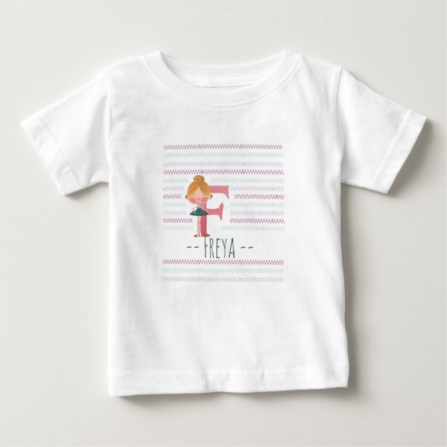 Plink Cute Ballerina Letter F Toddler  Baby T-Shirt (Front)