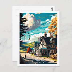 Plitlochry Scotland vintage travel illustration Postcard