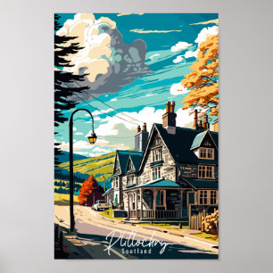 Plitlochry Scotland vintage travel illustration Poster