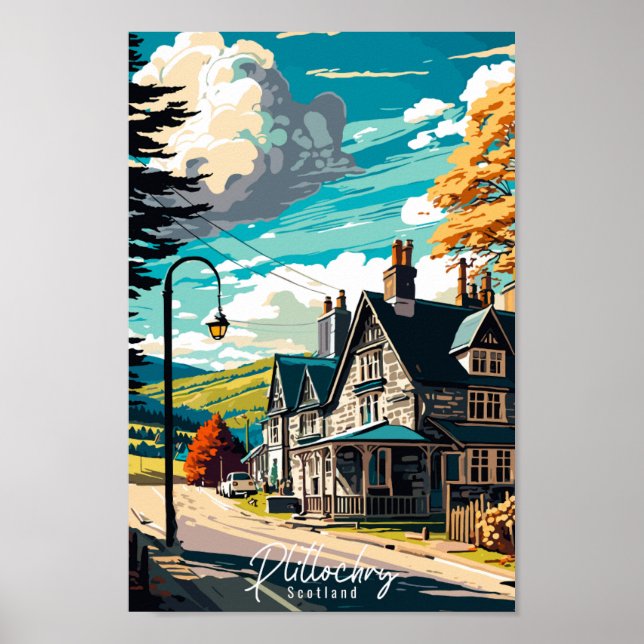 Plitlochry Scotland vintage travel illustration Poster (Front)