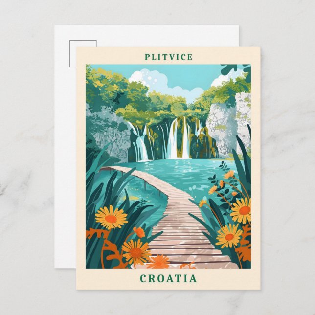 Plitvice Croatia Elegant Art Vintage Travel Postcard (Front/Back)