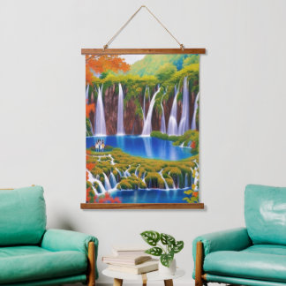 Plitvice Lakes, Croatia Waterfalls in Autumn Art   Hanging Tapestry