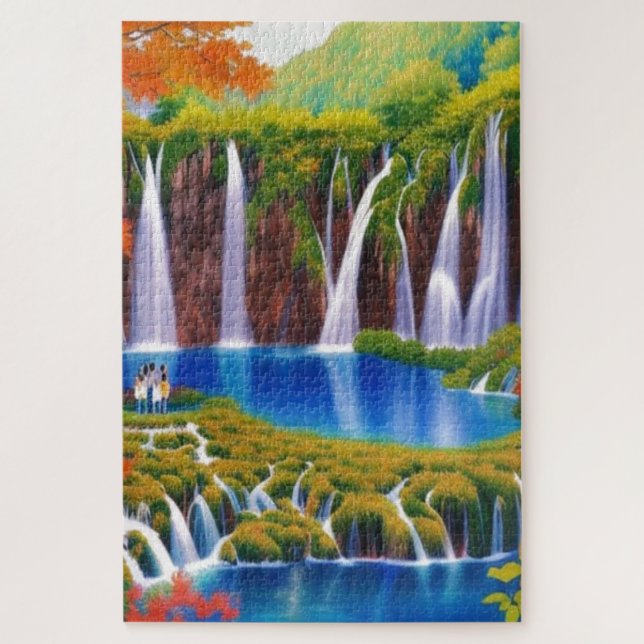 Plitvice Lakes, Croatia Waterfalls in Autumn Art   Jigsaw Puzzle (Vertical)