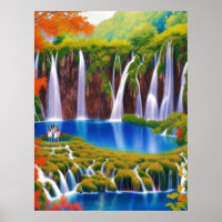 Plitvice Lakes, Croatia Waterfalls in Autumn Art  
