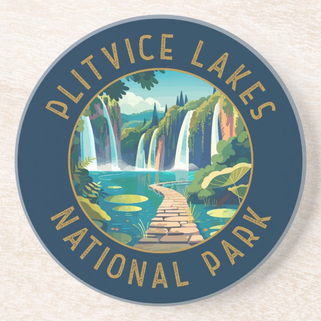 Plitvice Lakes National Park Croatia Distressed Coaster (Front)