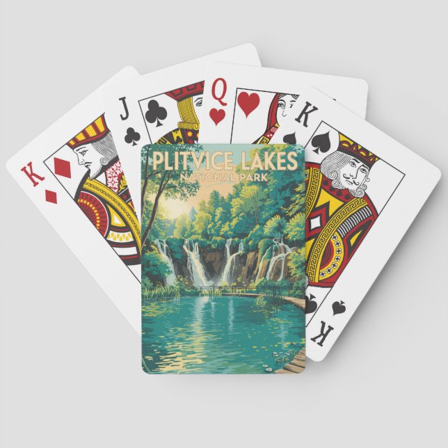 Plitvice Lakes National Park Illustration Travel Playing Cards (Back)