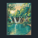 Plitvice Lakes National Park Illustration Travel Postcard<br><div class="desc">Plitvice Lakes vector artwork design. The park's lakes are separated by natural travertine dams,  which are created by water flowing in thin layers over thresholds.</div>