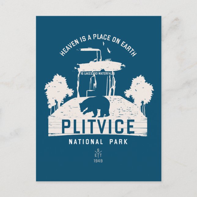 Plitvice Lakes National Park White Design Postcard (Front)