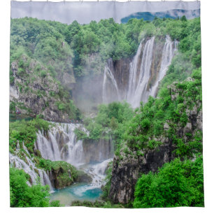 Plitvice lakes waterfall shower curtain