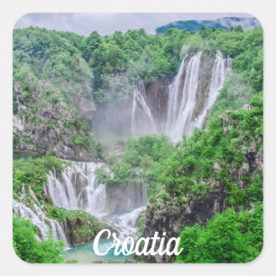 Plitvice lakes waterfall square sticker