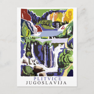 Plitvice waterfalls, vintage travel postcard