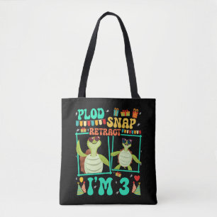 Plod Snap Retract I'm 3 Turtle Kid 3rd Birthday Tote Bag