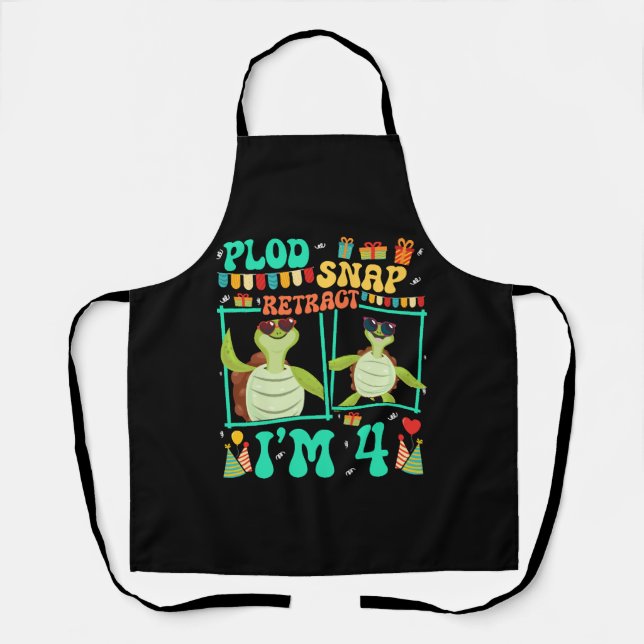 Plod Snap Retract I'm 4 Turtle Kid 4th Birthday Apron (Front)