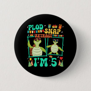 Plod Snap Retract I'm 5 Turtle Kid 5th Birthday 6 Cm Round Badge