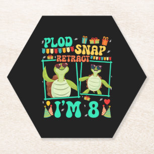 Plod Snap Retract I'm 8 Turtle Kid 8th Birthday Paper Coaster