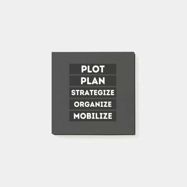 PLOT PLAN STRATEGIZE ORGANIZE MOBILIZE POST-IT NOTES (Front)