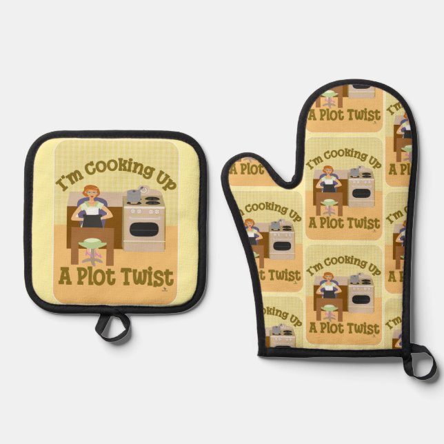 Plot Twist Author Housewife Snarky Retro  Oven Mitt & Pot Holder Set (Front)