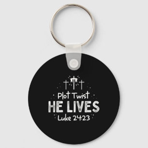 Plot Twist He Lives Cross Fun Christian Easter Day Key Ring