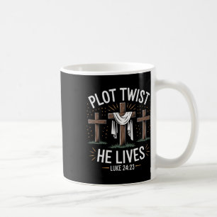 Plot Twist He Lives Cross Funny Christian Easter D Coffee Mug