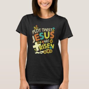 Plot Twist Jesus Has Risen Sunflower Cross Retro V T-Shirt