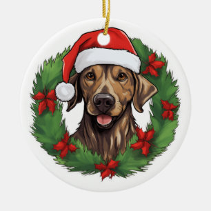 Plott Hound Christmas wreath Ceramic Ornament