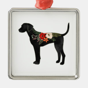 Plott Hound Dog Breed Boho Floral Silhouette Metal Ornament