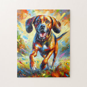 Plott Hound Dog Portrait Acrylic Art Print Jigsaw Puzzle