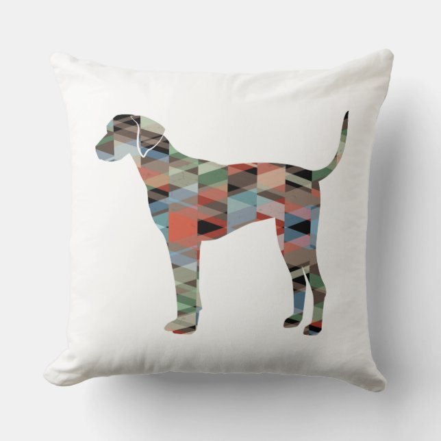 Plott Hound Geometric Pattern Silhouette Plaid Cushion (Front)