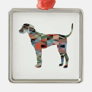 Plott Hound Geometric Pattern Silhouette Plaid Metal Ornament