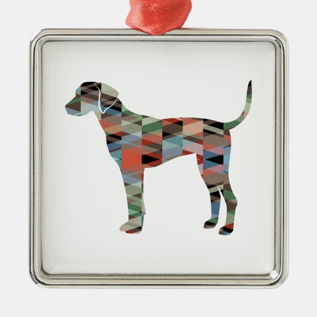 Plott Hound Geometric Pattern Silhouette Plaid Metal Ornament (Front)