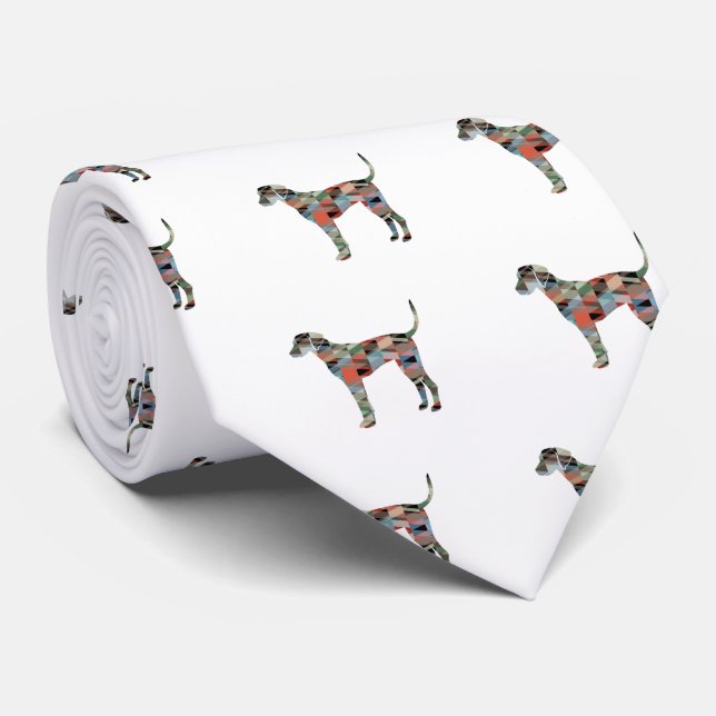 Plott Hound Geometric Pattern Silhouette Plaid Tie (Rolled)
