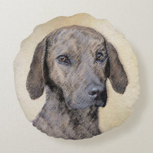 Plott Painting - Cute Original Dog Art Round Cushion