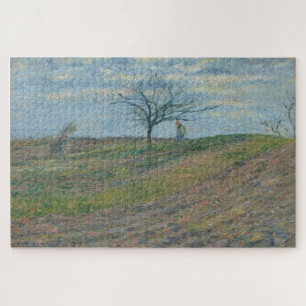 Ploughed Land in Winter, with a Man Carrying Bundl Jigsaw Puzzle