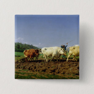 Ploughing in Nivernais, 1849 15 Cm Square Badge