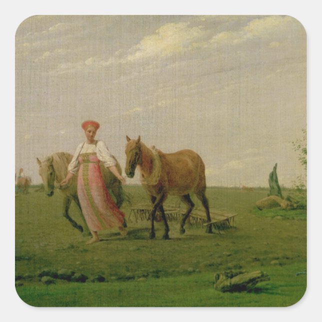 Ploughing in Spring, 1820s Square Sticker (Front)