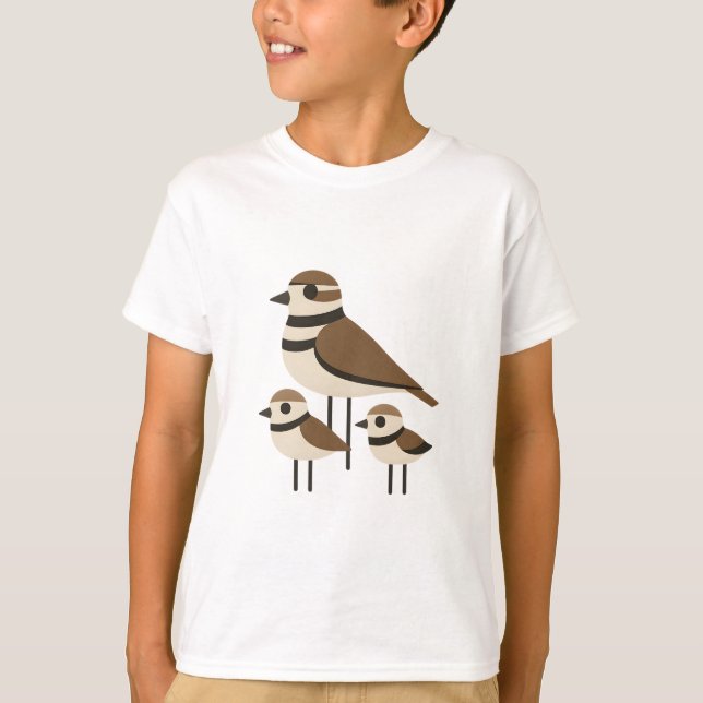 Plover Family - Minimalist Shorebird Trio Illustra T-Shirt (Front)